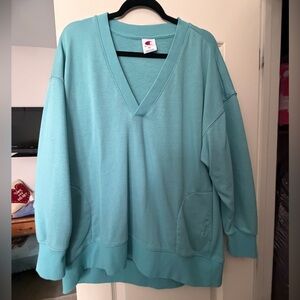 Champion Teal V-Neck Sweatshirt w pockets XL